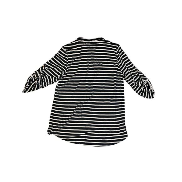 Calvin Klein Women Top Blouse Black and White Long Sleeve Striped Rayon - Picture 2 of 3